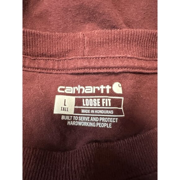 Carhartt Mens Loose Fit Long Sleeve Pocket T-Shirt Burgundy Size L Tall - Picture 5 of 8
